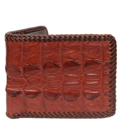 Handmade Crocodile Leather Skin Bifold Wallet Men's Reddish Brown - Image 1 of 4