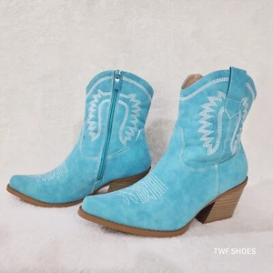 Botas al tobillo Dolly 2 azul aguamarina/verde country western - Imagen 1 de 7