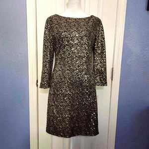 Women XS Tahari Mini Party Dress Gold Sequins Mini Shift Dress Cocktail PromSq - Picture 1 of 9