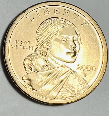 2000 P Sacagawea Native American $1 One US Dollar Golden Color Coin Philadelphia Cover