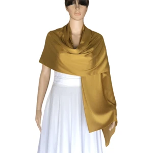Scialle di seta oro metallizzato. Sciarpa lunga fatta a mano. Sciarpa avvolgente. Sciarpa moda. - Foto 1 di 3