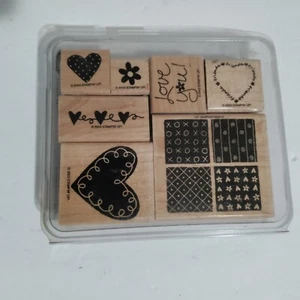 Juego de 7 estampillas de goma Stampin' Up Loving Hearts montadas en madera 2003 - Imagen 1 de 7