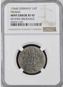 1766B GERMANY SILVER 1/6 THALER PRUSSIA NGC Mint Error XF 45 Reverse Brockage - Picture 1 of 8