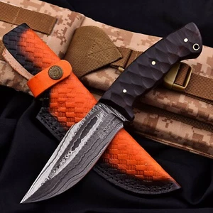 SHARD Custom Hand Forged Damascus Steel Hunting Tactical Skinner Knife W/SHEATH - Picture 1 of 5