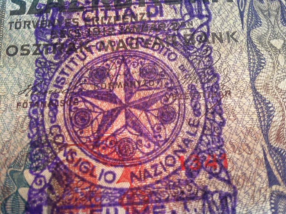 FIUME - Austria - 100 CORONAS 1912 + hanstamp CITTA DI FIUME - Consiglio Nazionale Foto 1 de 1