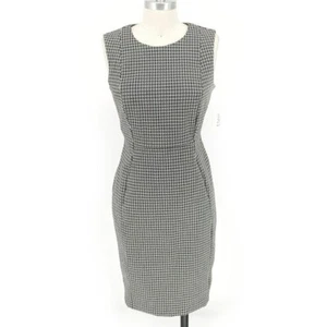Calvin Klein Square Jacquard Sheath Dress Black White 8 preppy Business casual - Picture 1 of 7