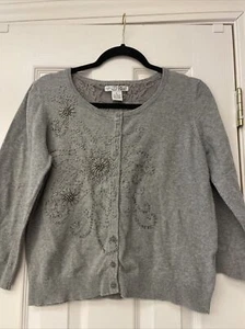 Girls Gray Beaded Holiday Party Christmas Cardigan. RXB. Size L. Casual Party - Picture 1 of 6