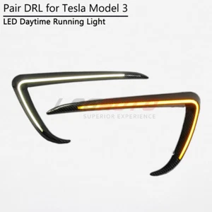 For Tesla Model 3 17+ LED DRL Fog Lamp Daytime Running Light Bumper Turn Signal - Picture 1 of 8