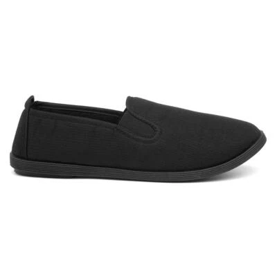 Womens Shoes Black Adults Ladies Flat Canvas Slip On Elasticated Gussets SIZE
