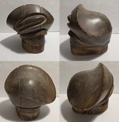 Antique Five-Piece Wood Millinery Hat Block/Mold/Puzzle-Form - Unique, Size 22 - Image 1 of 4