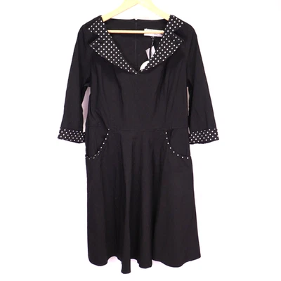 Hell Bunny Dress Women Black Fit Flare Polka Dot Vixen Swing Retro Pockets Sz 3X - Image 1 of 4