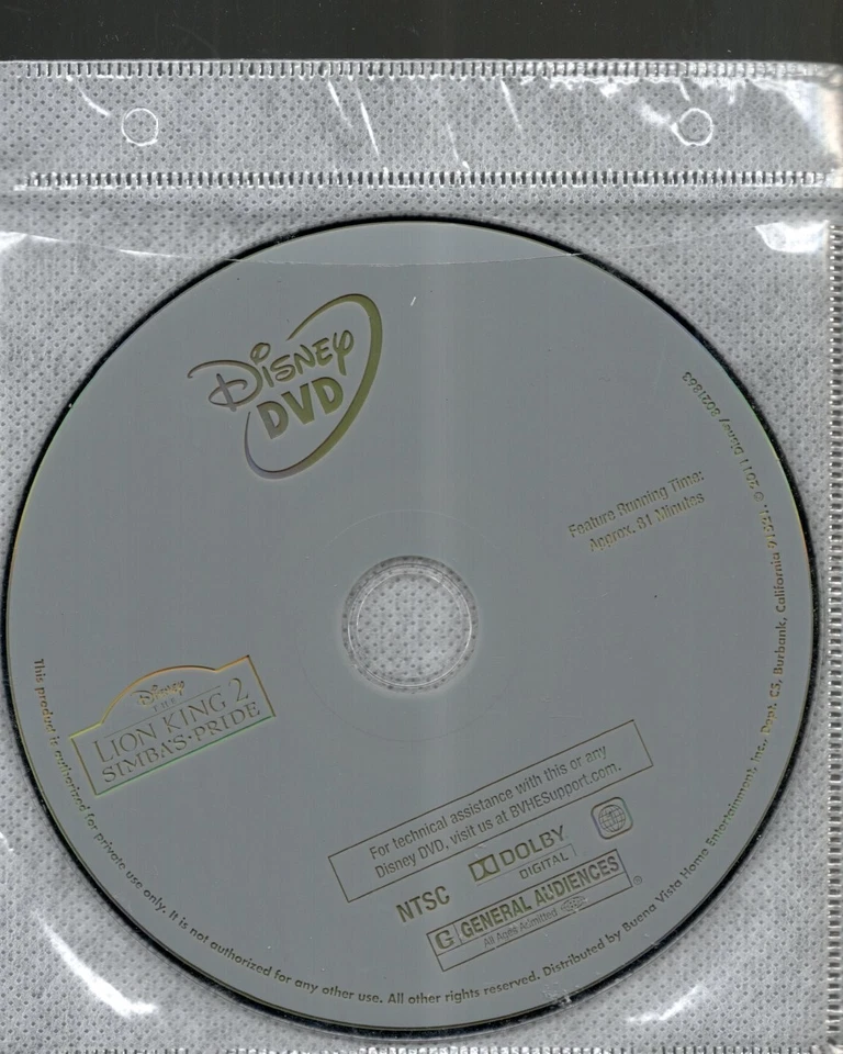 The Lion King II: Simba's Pride (1998) DVD *DISC ONLY*  = REGION 1 - Broderick - Image 1 of 1