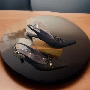 VAN ELI Women’s Upper Black Fabric Slingback Heels Size 11.5 M Bow Design - Picture 1 of 15