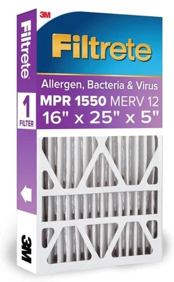 Filtrete 16x25x5 Allergen Bacteria Virus Deep Pleat AC Filter | 1550 | 2 Pack - Image 1 of 3