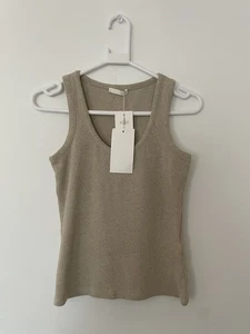 Zara Line Vest Top Slim Fit Scoop Neck Regular Length Sleeveless Beige Size S/T - Picture 1 of 10