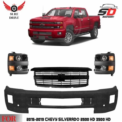Front Bumper Primed & Grille Kit For 2015-2019 Chevy Silverado 2500 HD 3500 HD Foto 1 de 4
