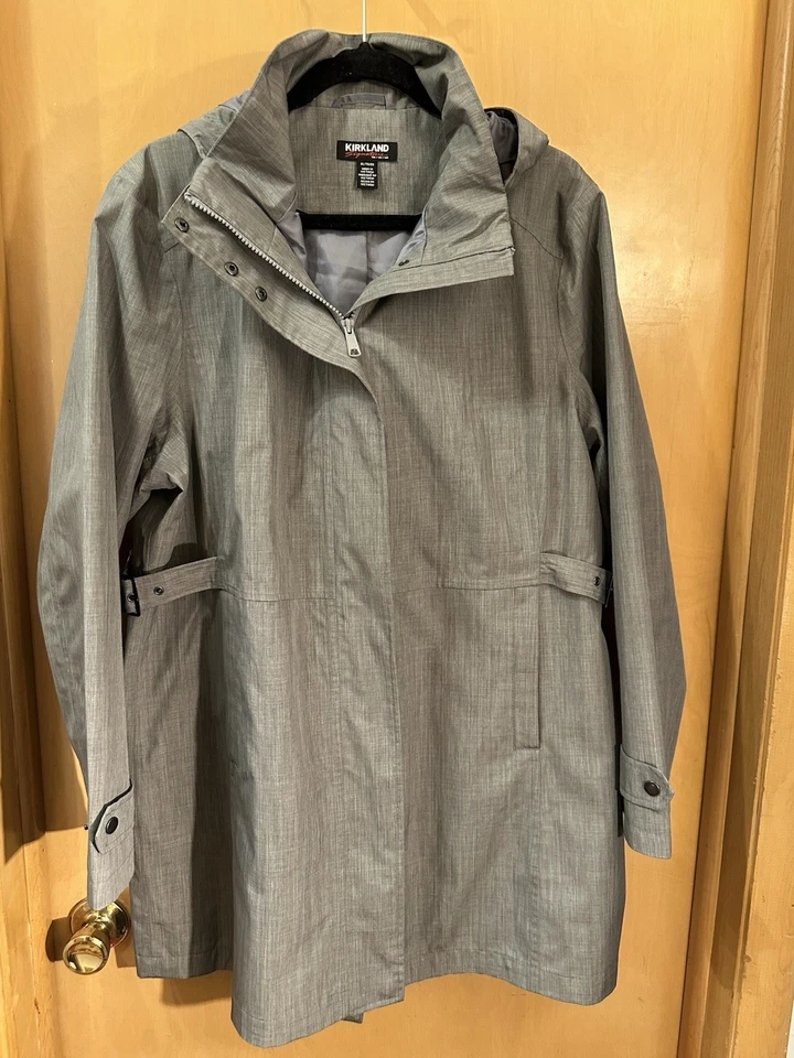 KIrkland Women's XL Hooded Raincoat in Grey Snap and Zipper Closure - Image 1 of 4