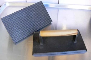 Kiste mit 6 Stück, 9 Zoll x 5 Zoll Gusseisen Steakgewicht, Holzgriff, Restaurant Gewerbe - Bild 1 von 2