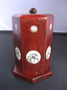 Vintage original hand made lidded wood and shell toothpick holder - Picture 1 of 6