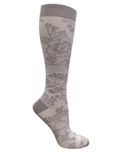 Prestige Medical Grey Floral Print 15-18mmHG Compression Knee Sock Nurse Travel - Picture 1 of 1