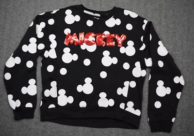 NOVO Moletom Disney Mickey Mouse Lantejoulas Vermelhas Preto/Branco Tamanho Grande 11-13 L - Imagem 1 de 4