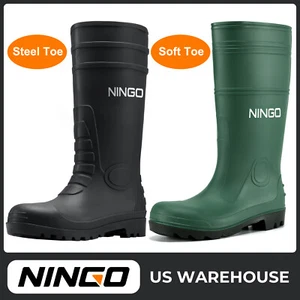 NINGO Men Soft/Steel Toe Rain Boot Waterproof Garden Industrial Outdoor Work Boo - Picture 1 of 39