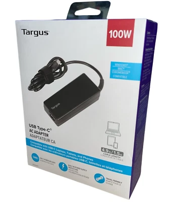Adaptador de CA Targus 100 W USB tipo C 4,9 pies/1,5 m de longitud de cable - APA108BT Foto 1 de 4