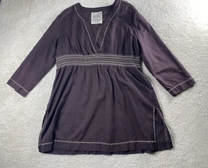 Seafolly Beach Kaftan Tunic Shirt Women's L Cotton Purple Plum Embroidered - Picture 1 of 14
