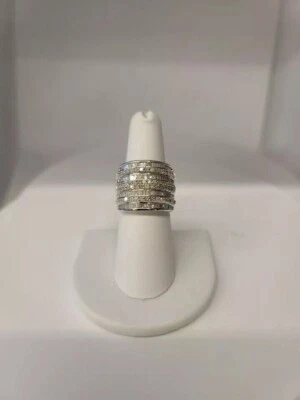 Lab-Created Diamond 3Ct Round Multi Row Wedding Band Ring 14K White Gold Finish - Image 1 of 4