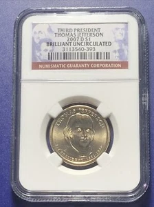 2007-D  PRESIDENT THOMAS JEFFERSON $1 Dollar NGC Brilliant Uncirculated - Picture 1 of 3
