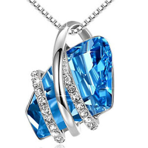 Ladies Fashion Silver Plated Sky Blue Crystal White Zircon Necklace Jewelry 