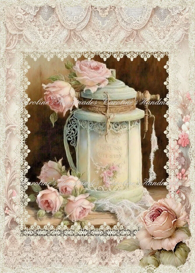 Vintage Shabby Chic Butter Churn & Roses Cotton Fabric Quilt Block Multi-size - Image 1 of 1