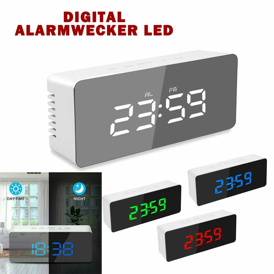 Digital Alarmwecker LED Wecker Funk Uhr Kalender Schlummerfunktion USB Tischuhr - Bild 1 von 4
