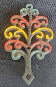 Vintage J.Z.H. Cast Iron Family Tree Footed Trivet 1951 Colorful Hot Dish Stand - Picture 1 of 6