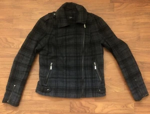 TART Black & Gray Plaid Asymmetrical Zip Up Jacket Pockets Size XS Wool Moto - Picture 1 of 16