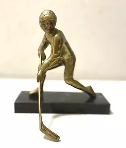 1985 Vintage Hockey Player Solid Brass Statue W/Black Marble Base Base by ENESCO - Picture 1 of 6