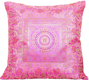 20" Mandala Brocade Silk Handmade Cushion Cover Ethnic Pillow Sham Throw Pink - Picture 1 of 4