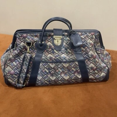 Bolso de Lona Vintage LL BEAN Cuero Ribete GRANDE Lujo Patrón de Viaje Hecho en EE. UU. Foto 1 de 4