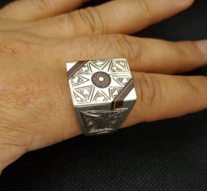 Tuareg Ring Silver Ebony Vintage Men's Us Sahara Moroccan African Handmade Gift - Picture 1 of 10