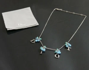 Authentic Christian Dior Necklace Logo Stone Beads Metallic #5674 - Picture 1 of 9
