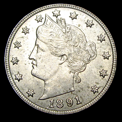 1891 Liberty V Nickel ----  Gem BU++ Condition Original ----  #E029 Cover