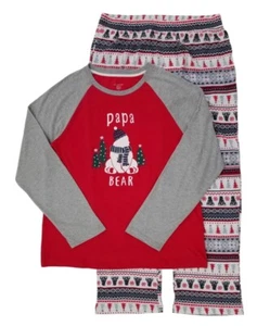 Juego de 2 PIEZAS Cuddl Duds Navidad Dormir Hombres Pequeño Rojo Papá Oso Manga Larga NUEVO - Imagen 1 de 3