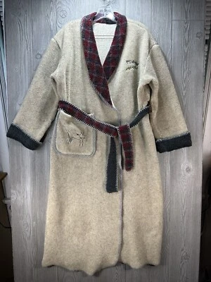 SOTA Bata Talla XL Ropa de Dormir Marrón Sherpa Cálida Acogedora Salón Gato Maullido Cuello a Cuadros Foto 1 de 4