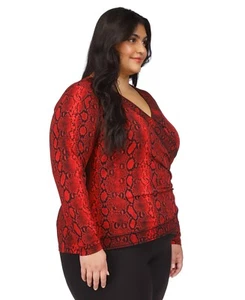 NWT Michael Michael Kors Plus Size Snakeskin-Print Crossover Border Top - Crimso - Picture 1 of 1