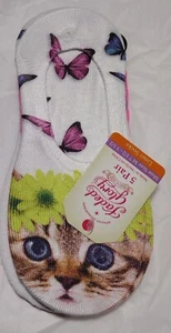 5 Pair Liner Socks Faded Glory Size M 3.5-7.5 Kittens,Cats,Butterflies,Flowers, - Picture 1 of 4