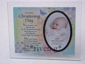 CHRISTENING PICTURE FRAME KEEPSAKE BIRTH GIFT@TREASURED GODPARENTS MEMORIES GIFT - Picture 1 of 12