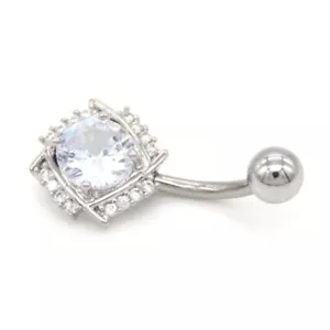 Belly Bars Navel Button Piercing Rings Crystal Body Jewellery Ring Silver Dangle - Picture 1 of 10