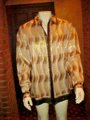 CAMISA VINTAGE PARA HOMBRE ALBERTO CELINI SEDA METALIZADA BEIGE TOSTADO Y BLANCO MARRÓN XLARGE Foto 1 de 4