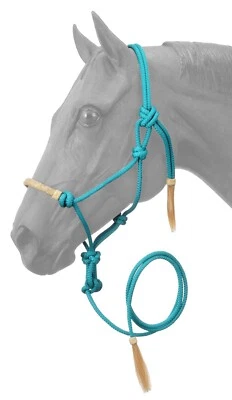Nylon Rope Halter - Rawhide Noseband - Lead with Horse Hair Tassel - 9 Color  - Image 1 of 4