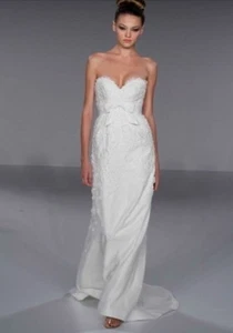 Pricilla of Boston Applique Lace Sheath Wedding dress sz 2-6 - Picture 1 of 4